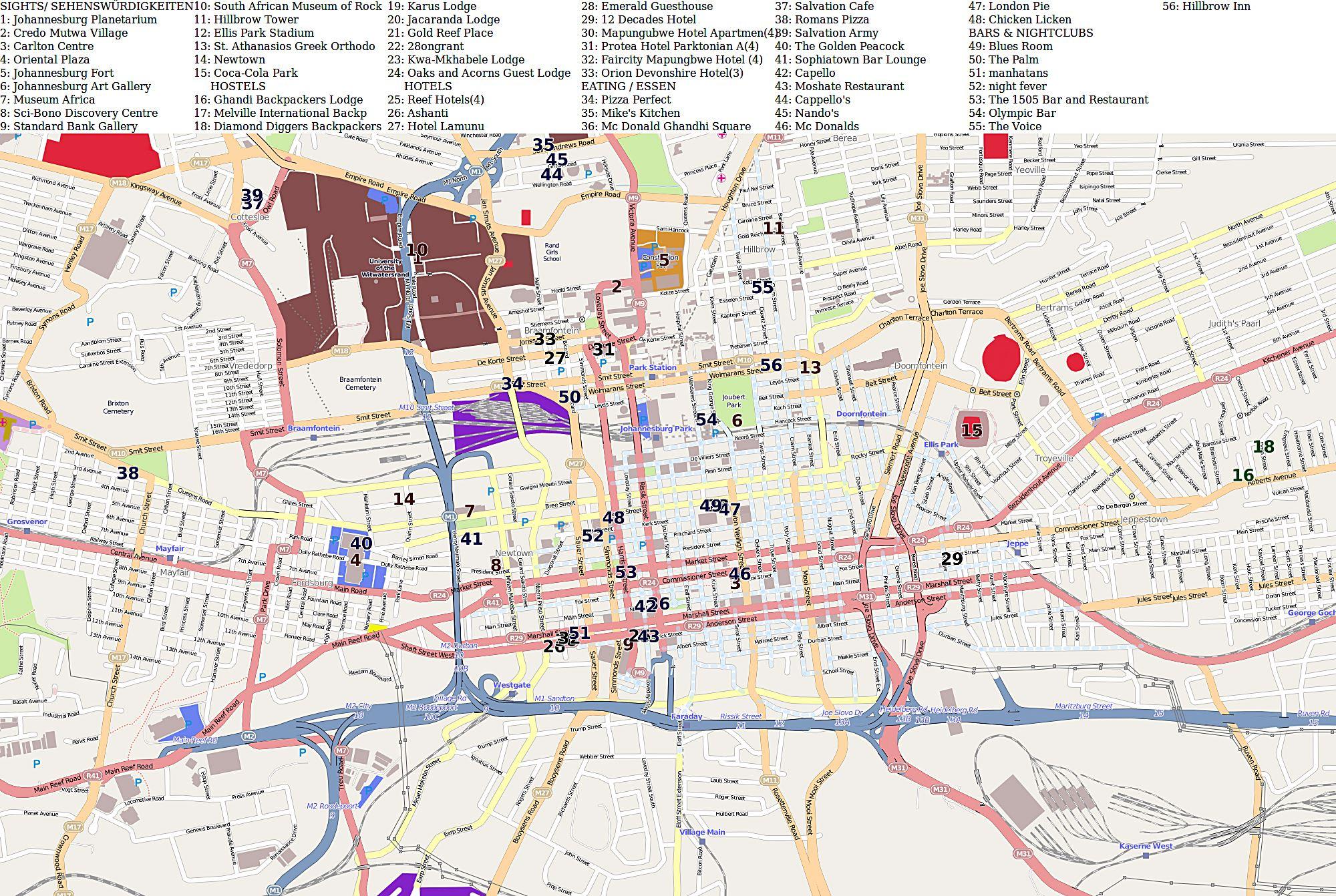 Mapa de Joanesburgo (Joburg Jozi) transporte: zonas de transporte