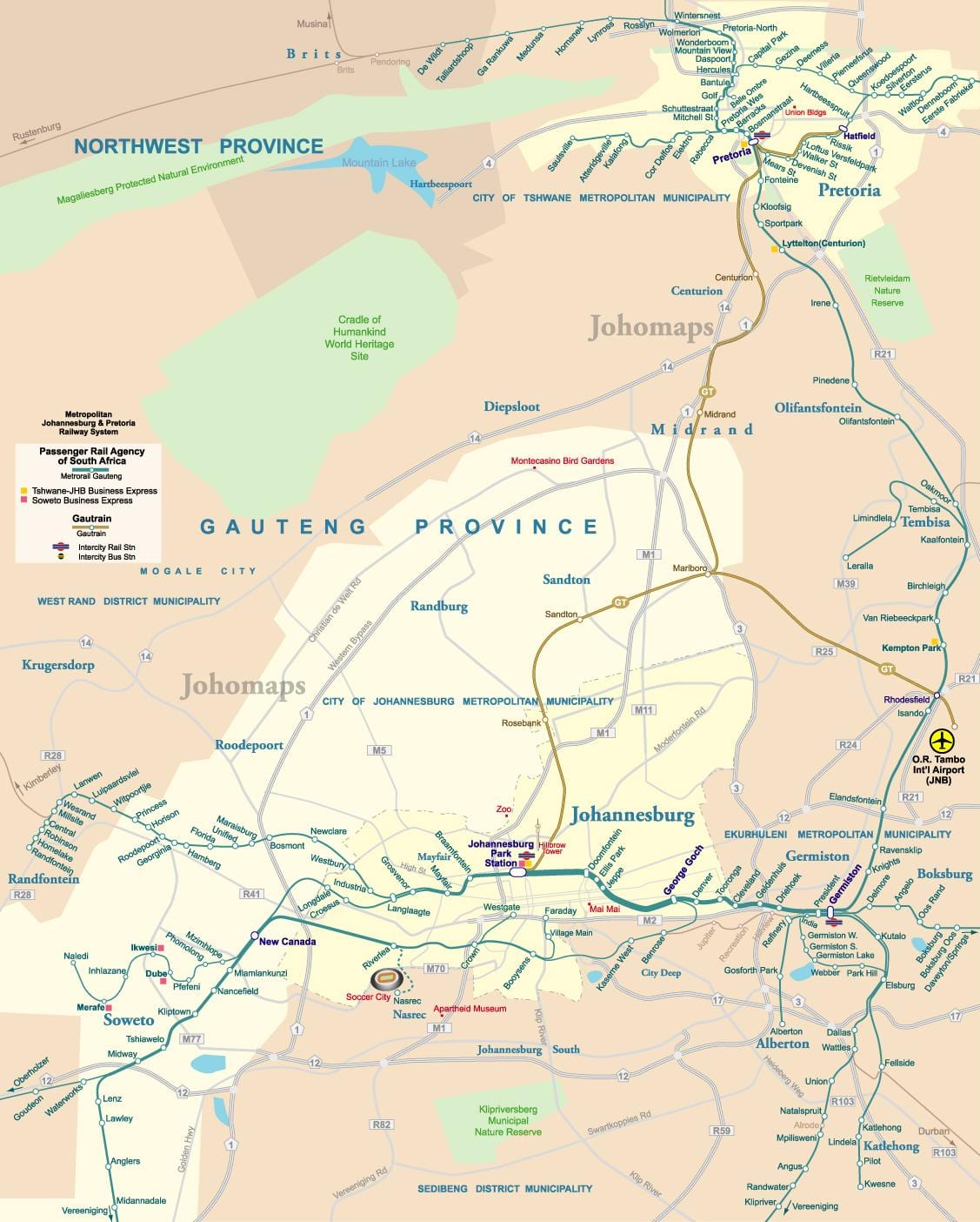Mapa dos aeroportos de Joanesburgo (Joburg Jozi)