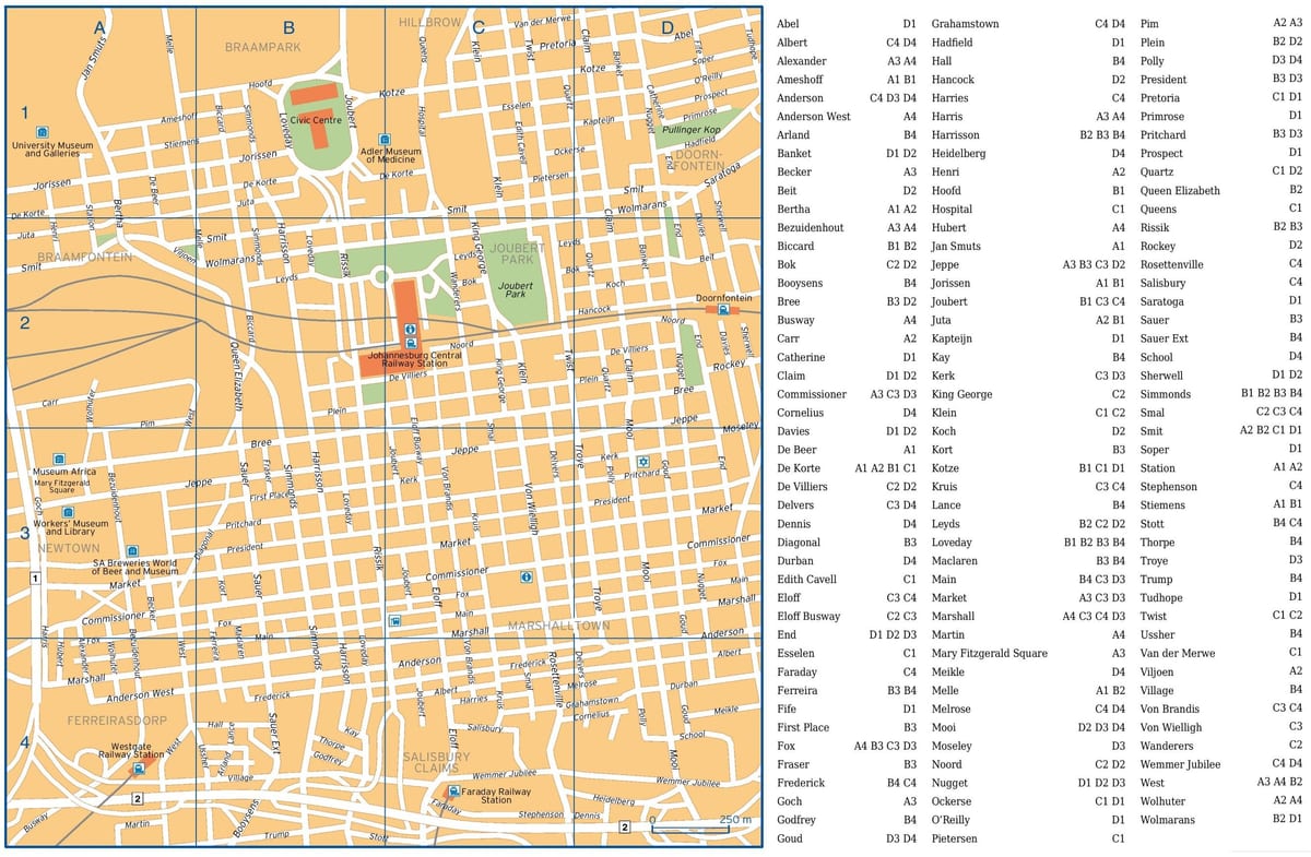 Mapa das ruas de Joanesburgo (Joburg Jozi)