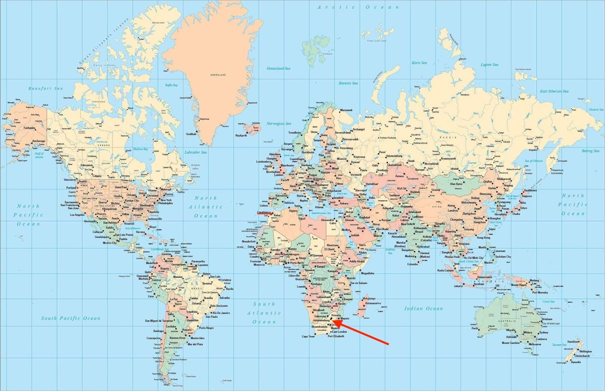 Johannesburg (Joburg Jozi) localização no mapa do mundo