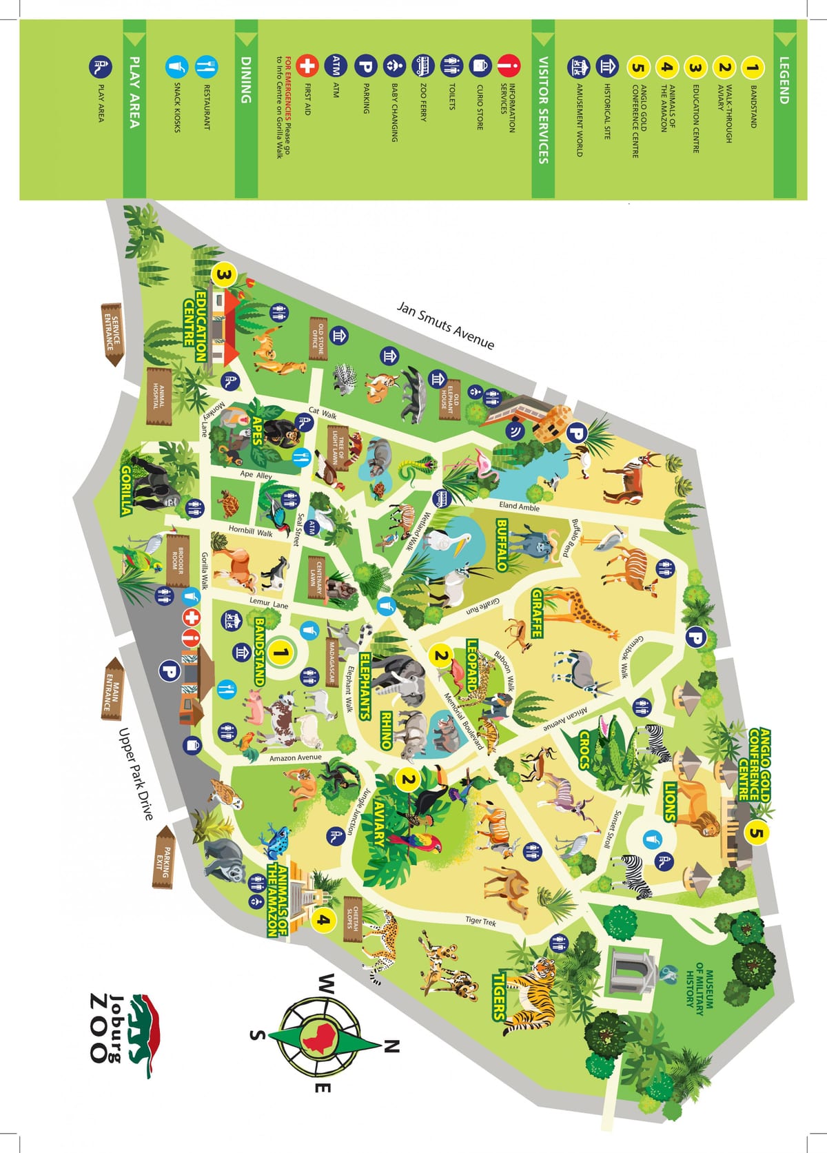 Mapa do Parque Zoológico de Joanesburgo (Joburg Jozi)
