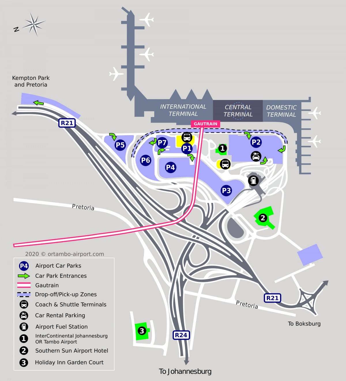 Mapa do terminal do aeroporto de Joanesburgo (Joburg Jozi)
