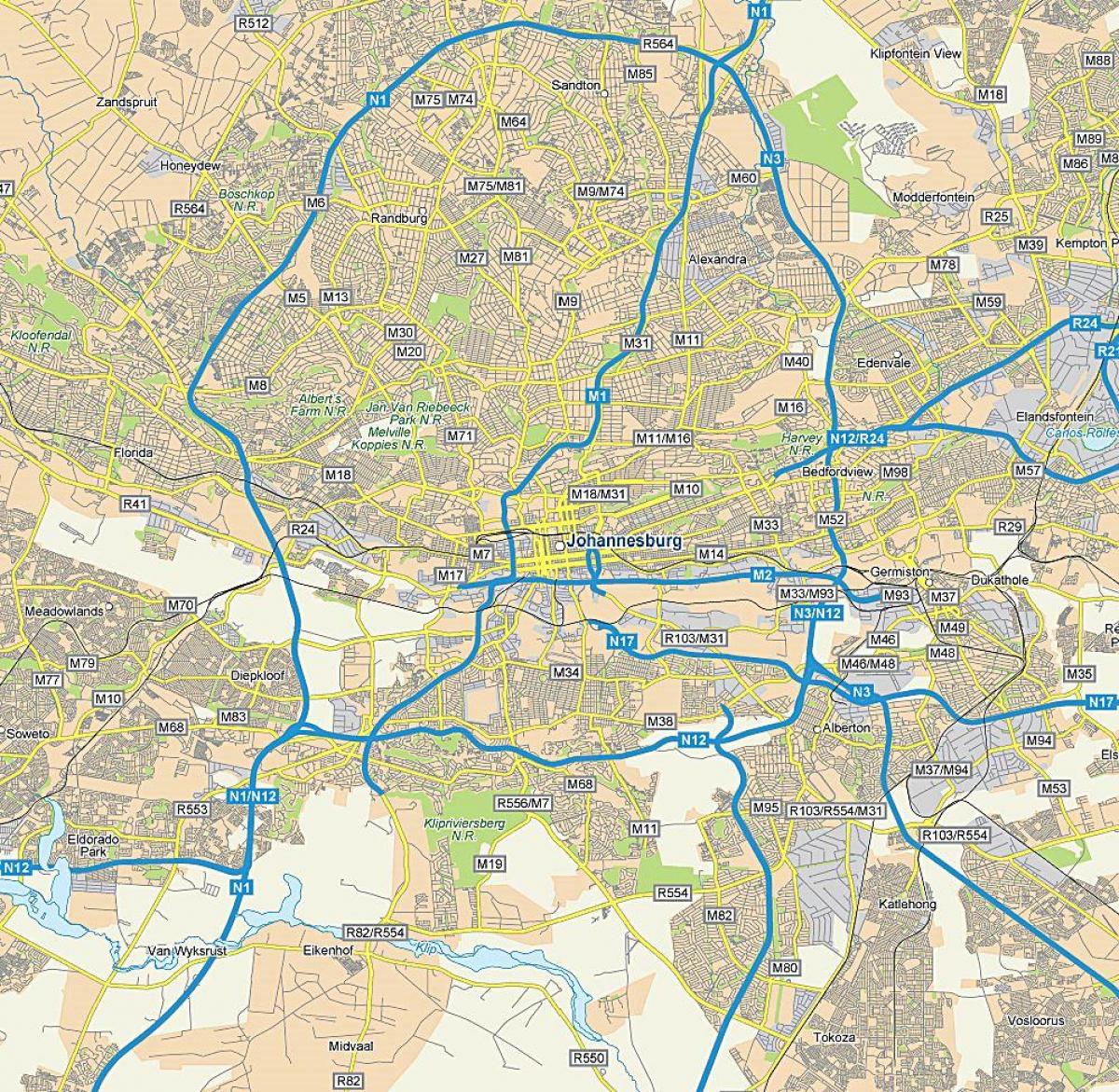 Mapa de estradas de Joanesburgo (Joburg Jozi)