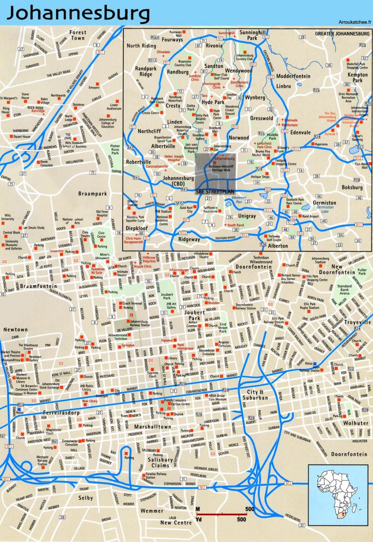 Joanesburgo (Joburg Jozi) mapa da cidade